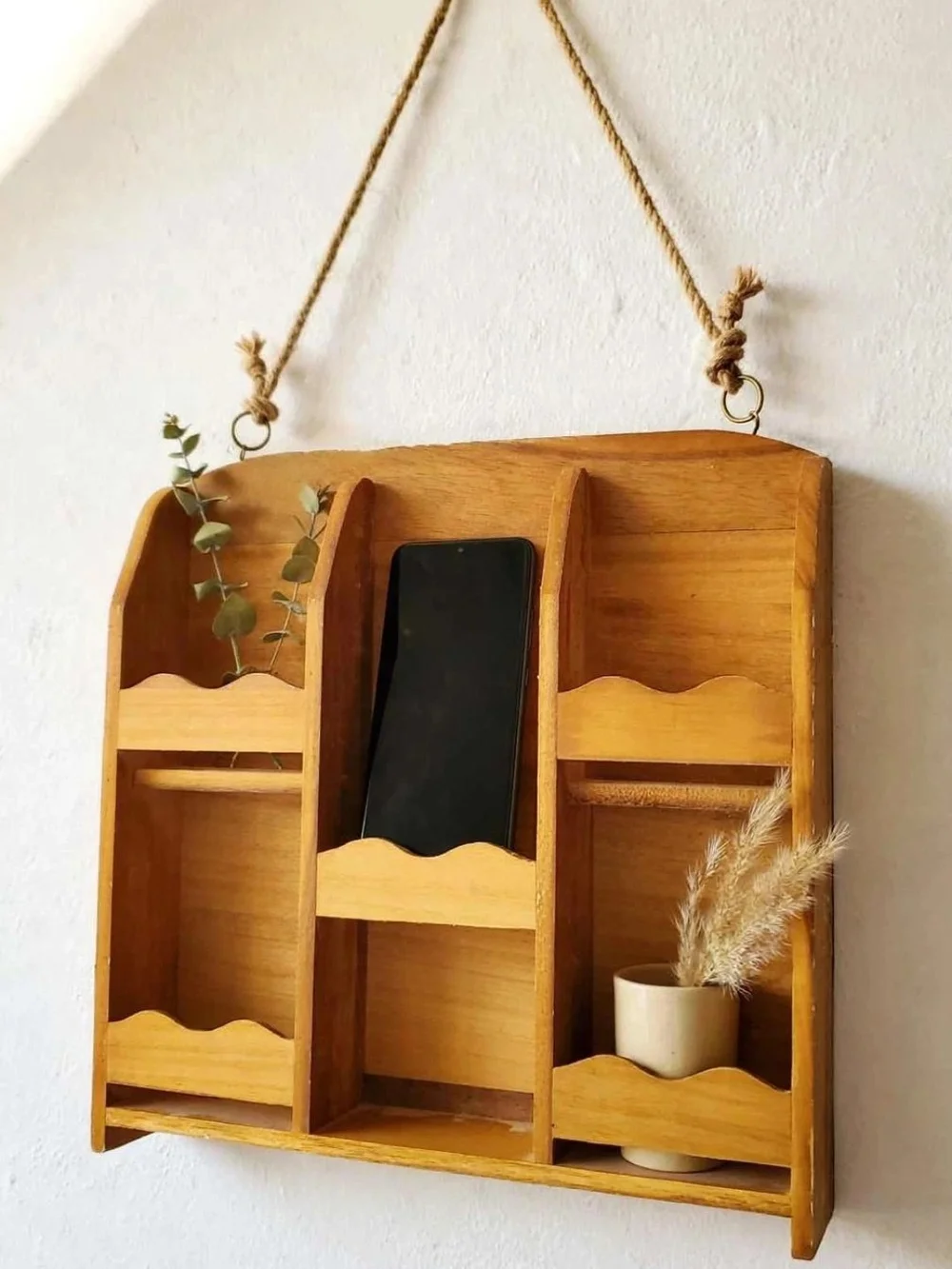 Natural Wood Wall Organizer Shelf